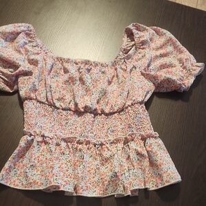 CHANEL Floral Smocked Blouse - Pink and White